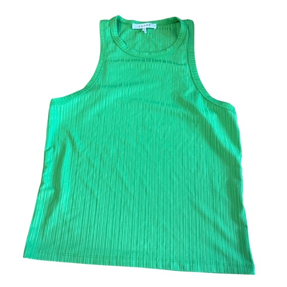 FRAME Ribbed Tank Top Women's L Bright Green Sleeveless Shirt - Picture 1 of 4